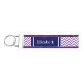 アメジストパープルLGシェブロン海軍ブルーネームモノグラム リストバンドキーホルダー (鍵左)