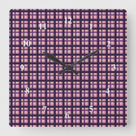 アメジストピーチピンクパープル薄紫ストライププレイド スクエア壁時計