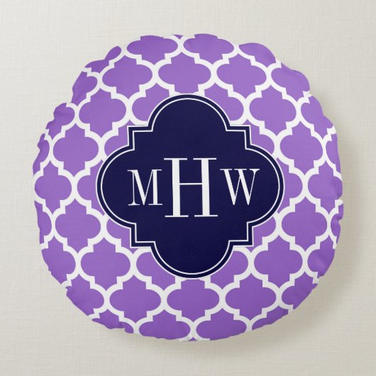 アメジストホワイトモロッコ#5海軍3イニシャルモノグラム ラウンドクッション (正面)