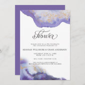 アメジストモダン水彩下出裸足Bride™ 招待状 (正面/裏面)