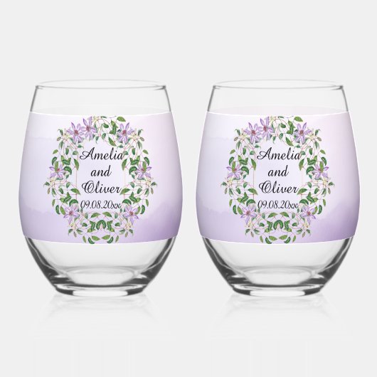 アメジストリリーオンパープルウォーター結婚カラー ステムなしワイングラス (正面)