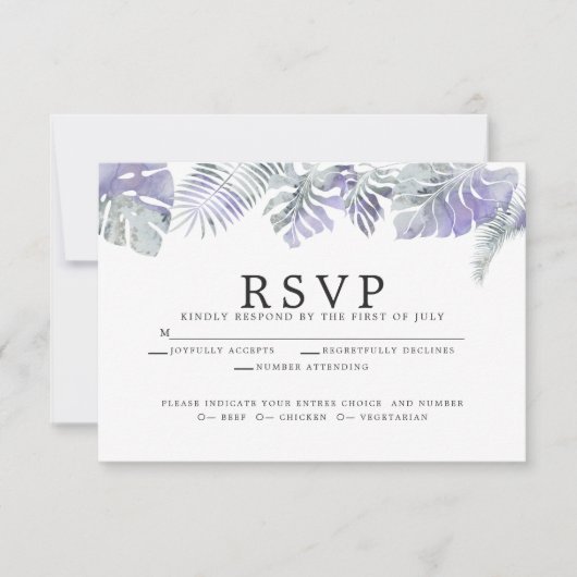 アメジスト梅水彩熱帯葉色 出欠カード (正面)