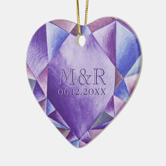 アメジスト水彩ハート33結婚周年記念 セラミックオーナメント (左)
