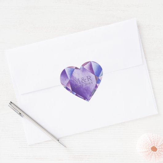 アメジスト水彩ハート33結婚周年記念 ハートシール (封筒)