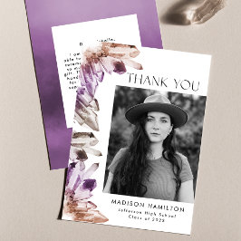 アメジスト水彩結晶フォト卒業 サンキューカード