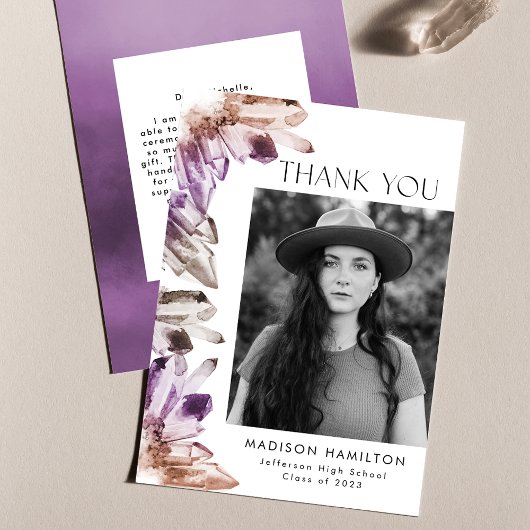 アメジスト水彩結晶フォト卒業 サンキューカード
