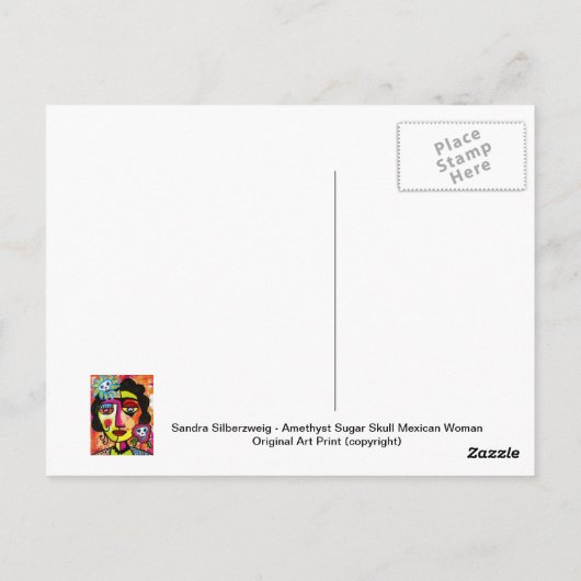 アメジスト砂糖スカルメキシコ人女性 ポストカード (裏面)