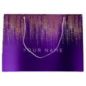 アメジスト紫ホワイトプラムミニマル好意金ゴールド雨 ラージペーパーバッグ (正面)