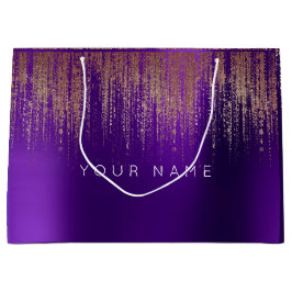 アメジスト紫ホワイトプラムミニマル好意金ゴールド雨 ラージペーパーバッグ