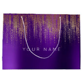 アメジスト紫ホワイトプラムミニマル好意金ゴールド雨 ラージペーパーバッグ (裏面)