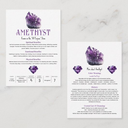 アメジスト紫色の結晶形而上学的特性 名刺 (正面/裏面)
