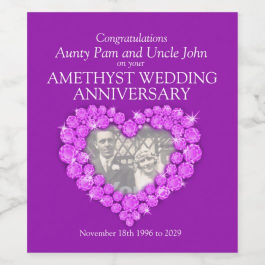 アメジスト結婚記念日のカスタムワインラベル ワインラベル (シングルラベル)