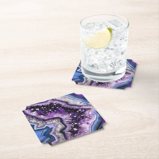 アメジスト結晶とアゲート付き美しいジオード ペーパーコースター (インサイチュ)