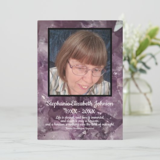 アメジスト結晶の写真と引用文 プログラム (スタンド正面)