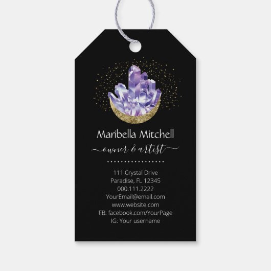 アメジスト結晶クラスター金ゴールド三日月神秘的 ギフトタグ (裏面)