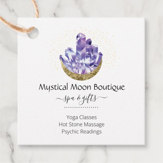 アメジスト結晶クラスター金ゴールド三日月神秘的 フェイバータグ (正面)