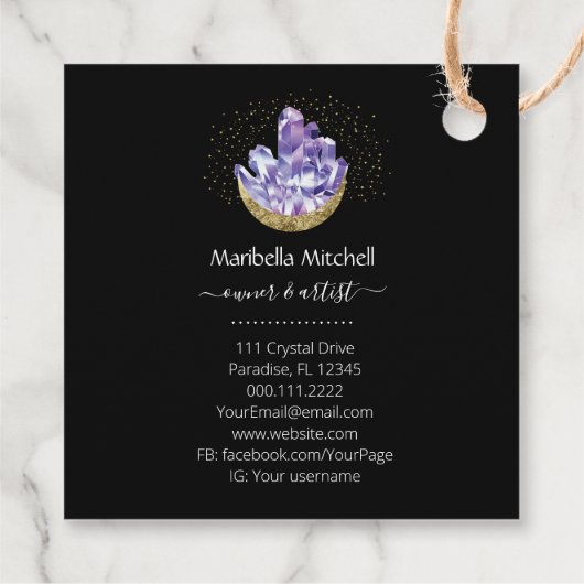 アメジスト結晶クラスター金ゴールド三日月神秘的 フェイバータグ (裏面)