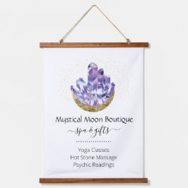 アメジスト結晶クラスター金ゴールド三日月神秘的 吊り下げ型タペストリー