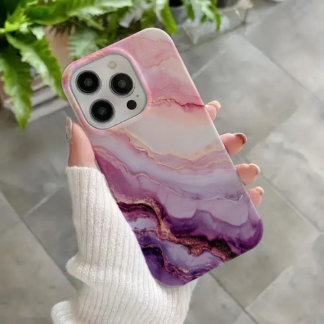 アメジスト・エクラ - 高級感あふれるパープルとピンクの大理石 iPhone 16ケース