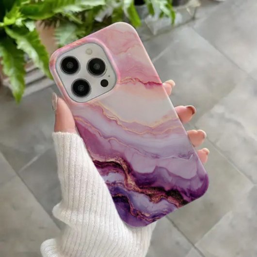 アメジスト・エクラ - 高級感あふれるパープルとピンクの大理石 iPhone 16ケース