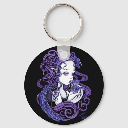 「アメジスト」クリスタルボールエンジェルアートキーチェーン キーホルダー (正面)