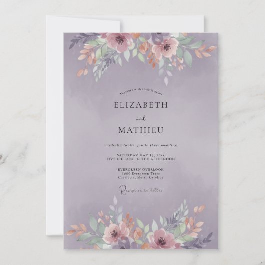 アメジスト・コーラル・芍薬の結婚式 招待状 (正面)