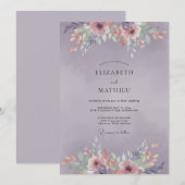 アメジスト・コーラル・芍薬の結婚式 招待状 (正面/裏面)