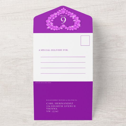 アメジスト 結婚6周年記念写真 紫 オールインワン招待状 (外側)