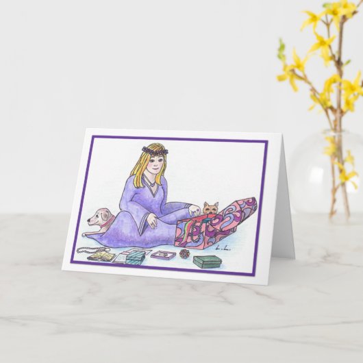 アメジスト- 2月誕生日 カード (黄色い花)