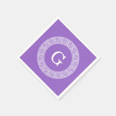 アメジストWhtギリシャ語鍵Rndフレームイニシャルモノグラム スタンダードカクテルナプキン (角)