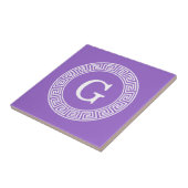 アメジストWhtギリシャ語鍵Rndフレームイニシャルモノグラム タイル (側面)