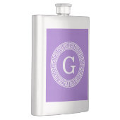 アメジストWhtギリシャ語鍵Rndフレームイニシャルモノグラム フラスク (右)