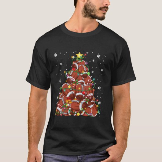 アメッおもしろいクフットボールのクリスマスツリー灯Chri Tシャツ (正面)