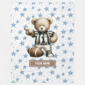 アメッスタイリッシュクフットボールのテディベアパーソナライズされた フリースブランケット (正面)