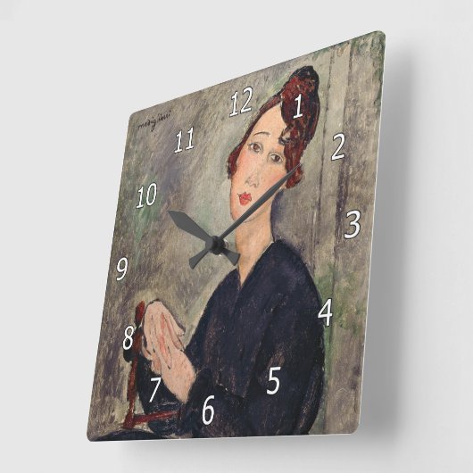 アメデオモディリアーニ – デディ・ヘイデンのポートレート スクエア壁時計 (傾斜)