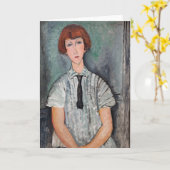 アメデオ・モディリアーニ - ストライプのブラウスの若い少女 カード (黄色い花)