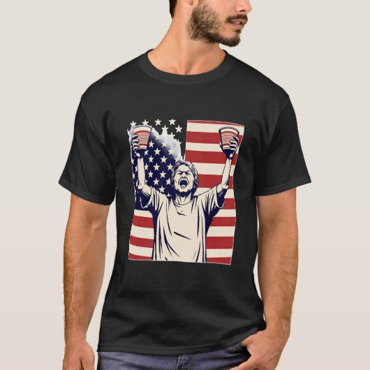 アメリおもしろいカのスポーツ愛好家アメリカチアリーティングマン Tシャツ (正面)