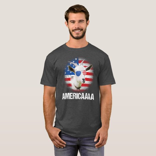 アメリおもしろいカヤギUSA国旗のサングラス農家 Tシャツ (正面フル)