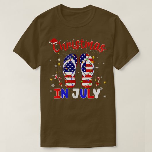 アメリおもしろいカ国旗のビーチサンダルクリスマスライツクライスト Tシャツ (デザイン正面)