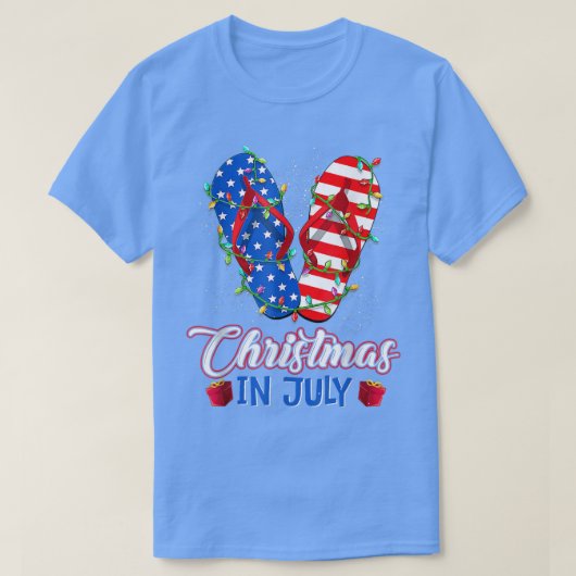 アメリおもしろいカ国旗のビーチサンダルクリスマスライツクライスト Tシャツ (デザイン正面)