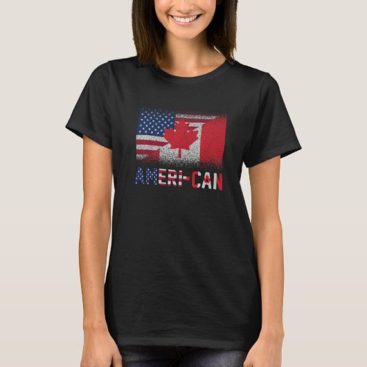 アメリは私たちを可能Eh Americaカナダ国旗American Canad Tシャツ (正面)