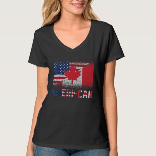 アメリは私たちを可能Eh Americaカナダ国旗American Canad Tシャツ (正面)