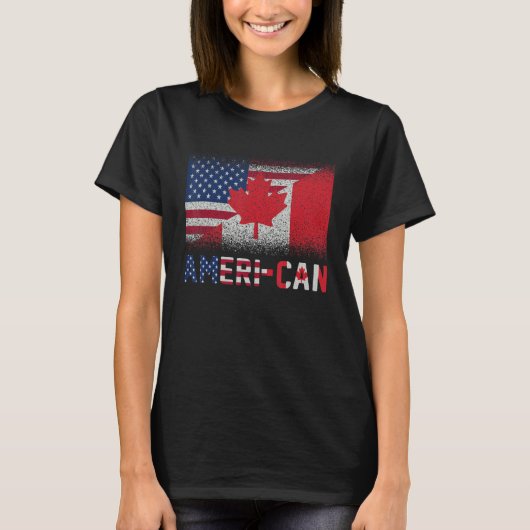 アメリは私たちを可能Eh Americaカナダ国旗American Canad Tシャツ (正面)