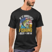 アメリもしカのFlaにいる魚釣り&ビールが絡む Tシャツ (正面)