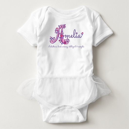 アメリアの女の子の名前の意味Aモノグラム ベビーTシャツ (正面)