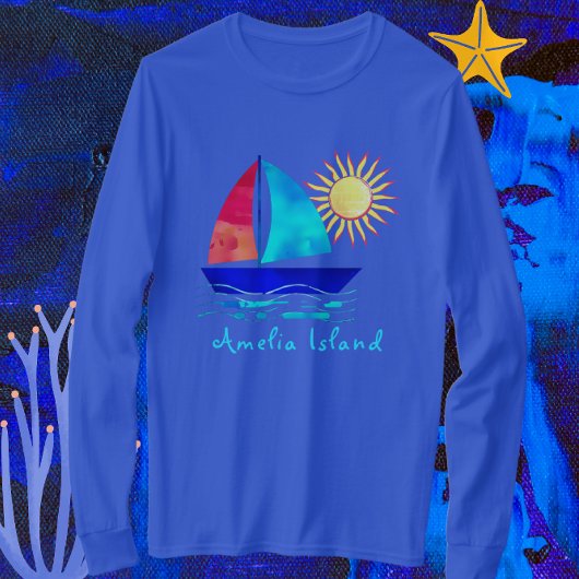 アメリアアイランドフロリダバケーションウォーターカラーシルボート Tシャツ