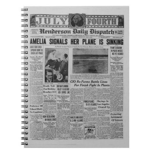アメリアエアハートヴィンテージ新聞記事 ノートブック (正面)