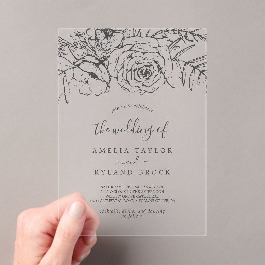 アメリアクラシックボヘミアンフローラボ結婚タニカル アクリル招待状 (インサイチュ (ポータブル))