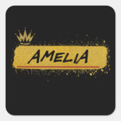 アメリアファーストネーム金ゴールドグリッタークイーン スクエアシール (正面)