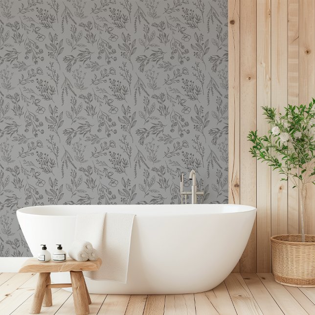 アメリアフローラ植物花ダークグレーブラック 壁紙 (AMELIA Floral Botanical Flower Dark Gray Black Wallpaper)